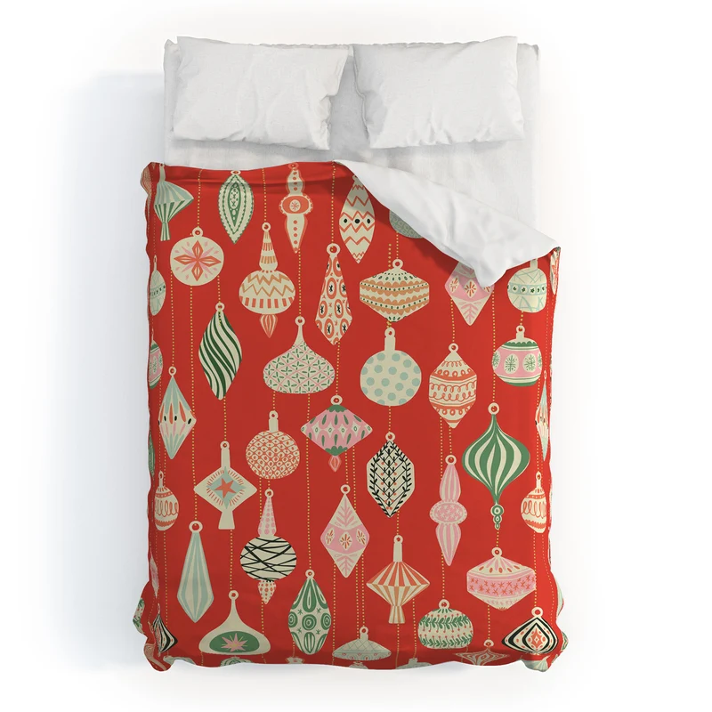 Traditional christmas Ornaments red Duvet Cover