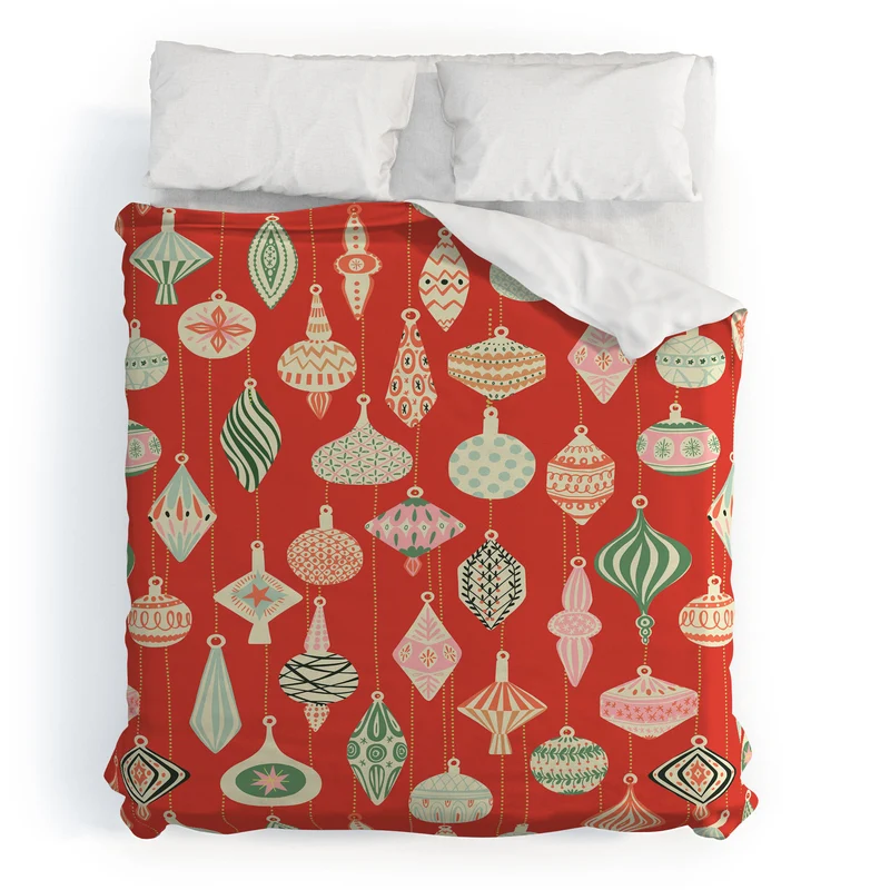 Traditional christmas Ornaments red Duvet Cover
