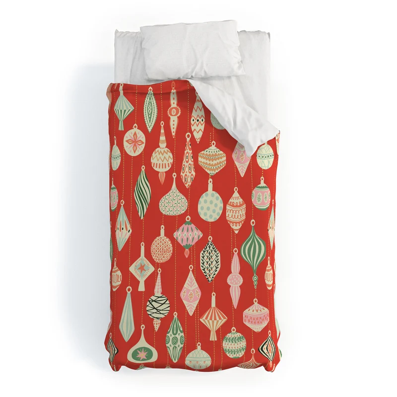 Traditional christmas Ornaments red Duvet Cover