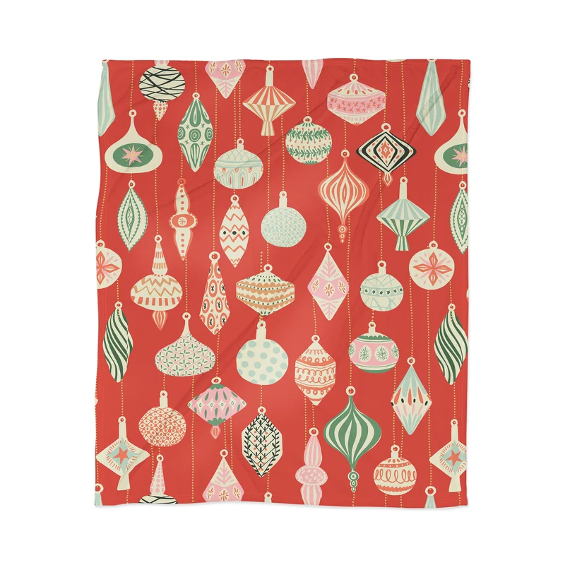 Traditional christmas Ornaments red Throw Blanket