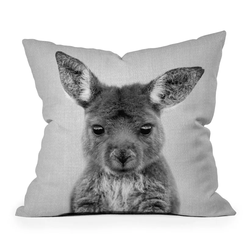 Baby Kangaroo BW Throw Pillow