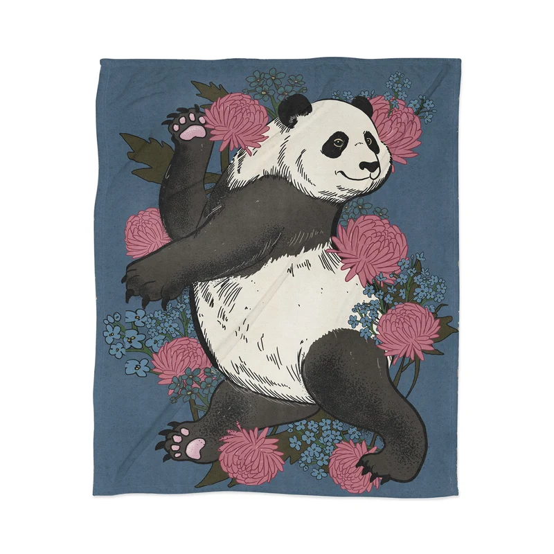 Playful Panda Among Blossoms Throw Blanket