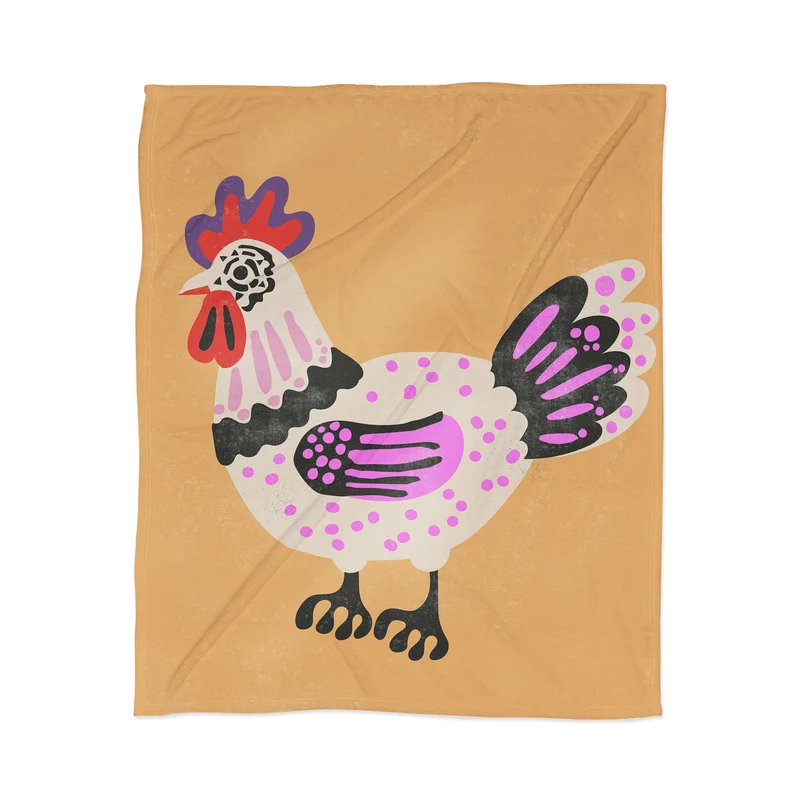 Colorful Chicken Illustration Throw Blanket