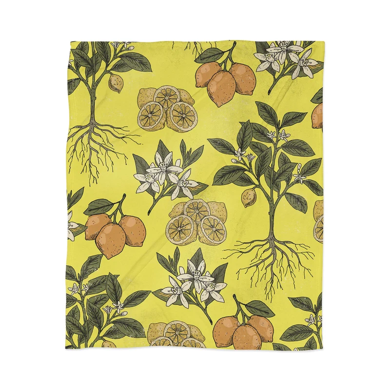 Vintage Citrus Botanical Art Throw Blanket