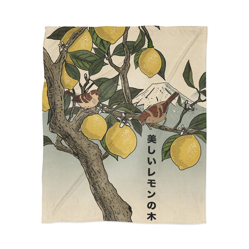 Birds in a Lemon Tree Throw Blanket