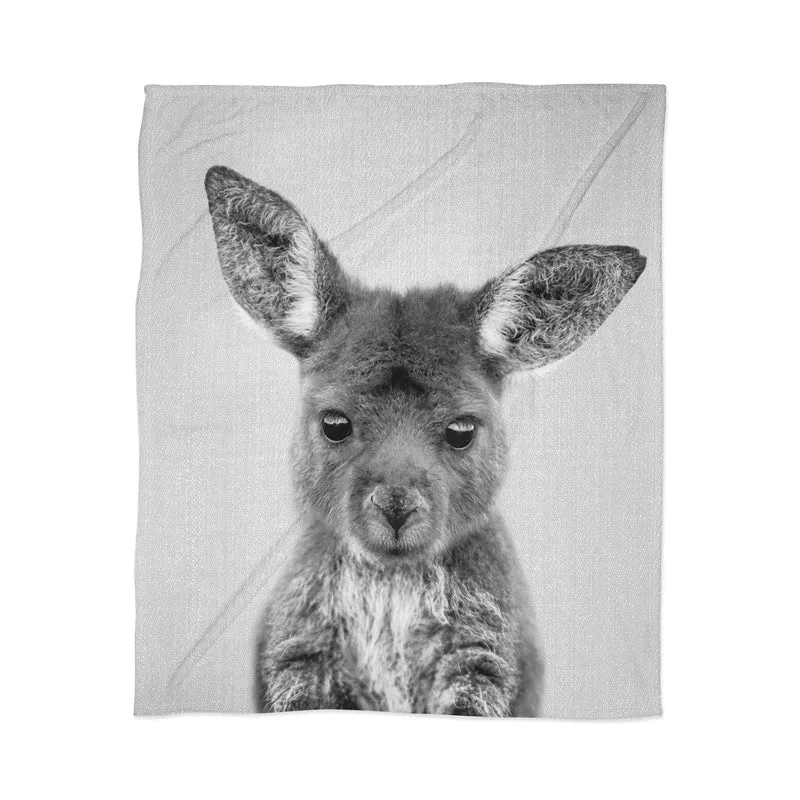 Baby Kangaroo BW Throw Blanket