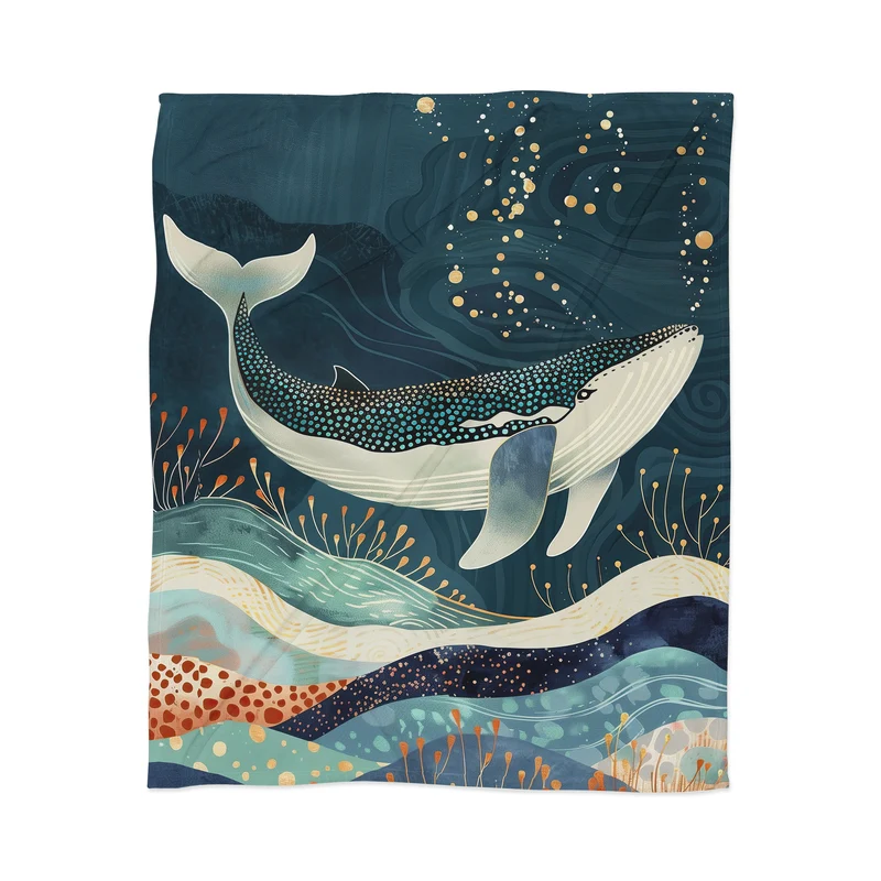Starlit Ocean Whale Throw Blanket
