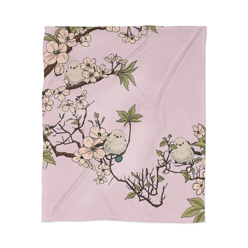 Cherry Blossom Birds Throw Blanket