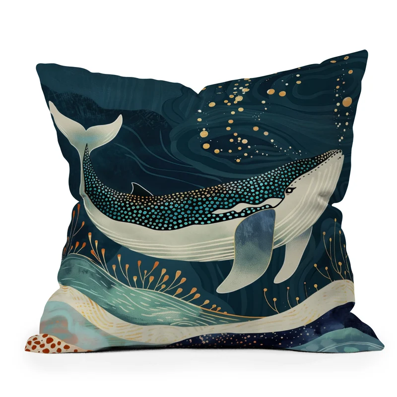 Starlit Ocean Whale Throw Pillow