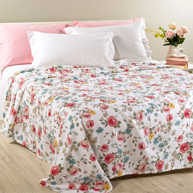 Copriletto Estivo spring roses Moderno in Cotone Piquet