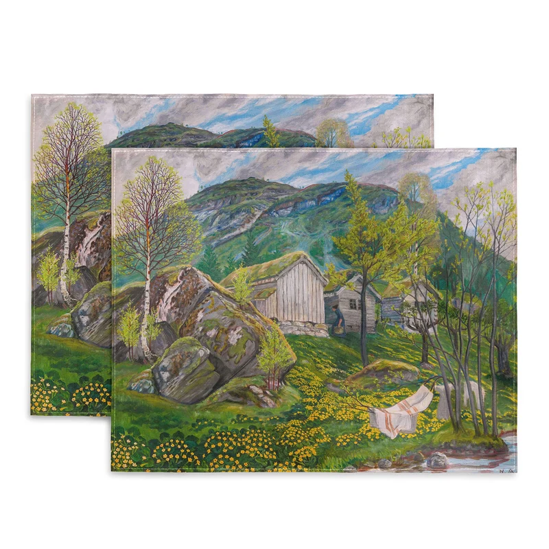 Yellow buttercup blossoms Spring Mood by Old Cotters Farm alpine landscape by Nikolai Astrup Placemat
