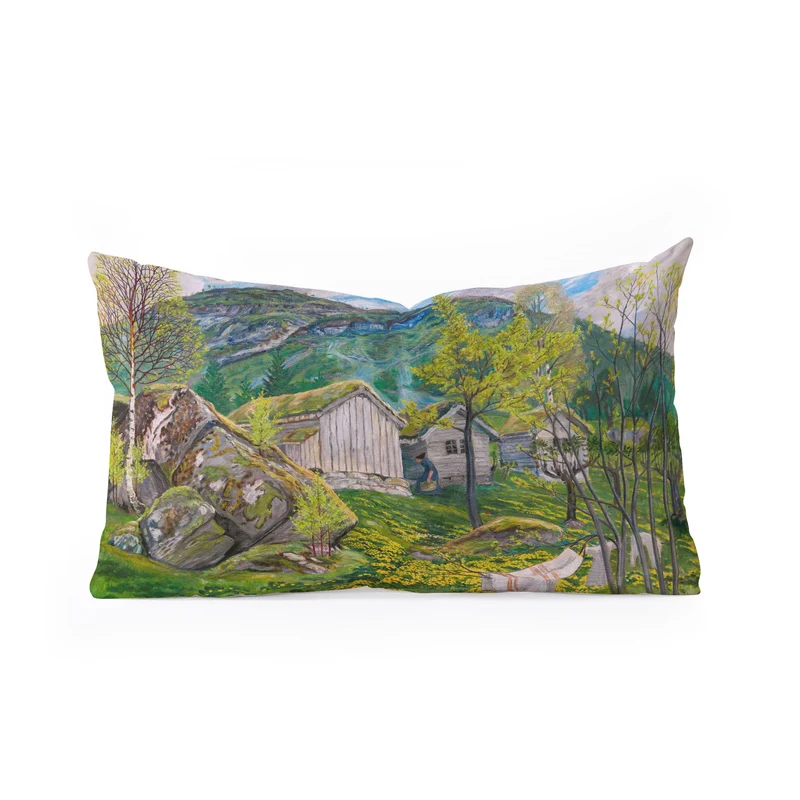 Yellow buttercup blossoms Spring Mood by Old Cotters Farm alpine landscape by Nikolai Astrup Rectangular Pillow