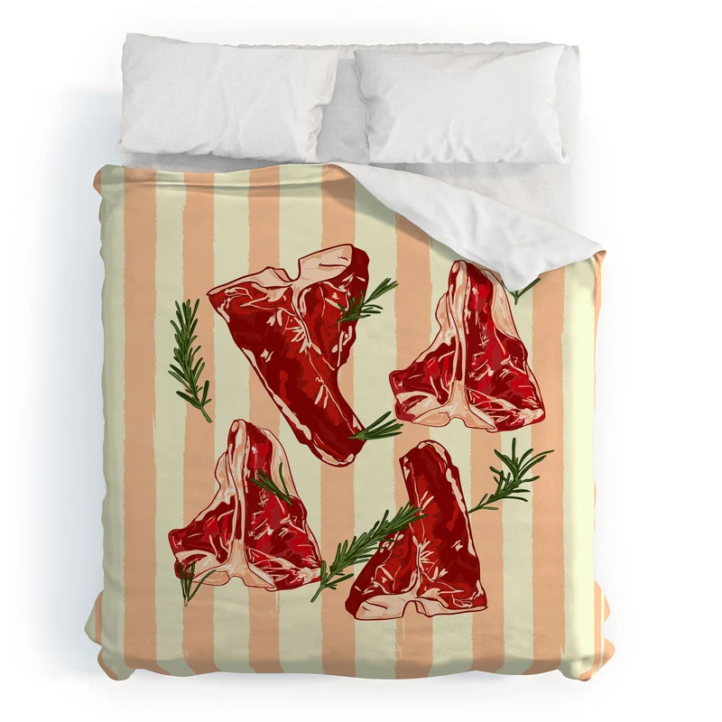 Steaks and Rosemary on Stripes Duvet Cover