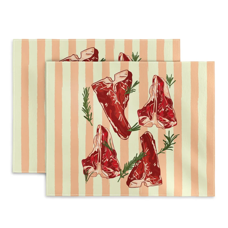Steaks and Rosemary on Stripes Placemat