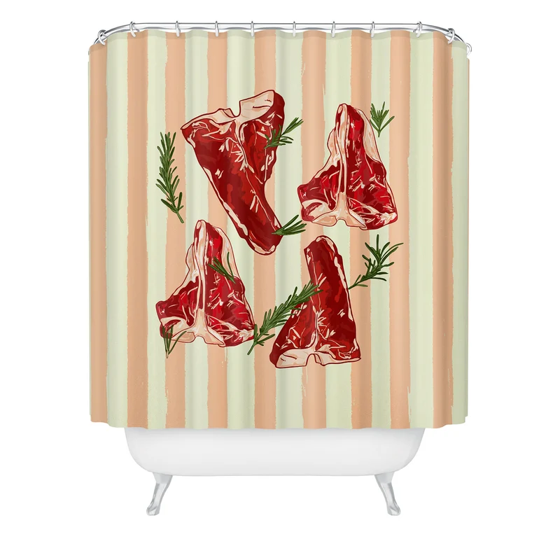 Steaks and Rosemary on Stripes Shower Curtain