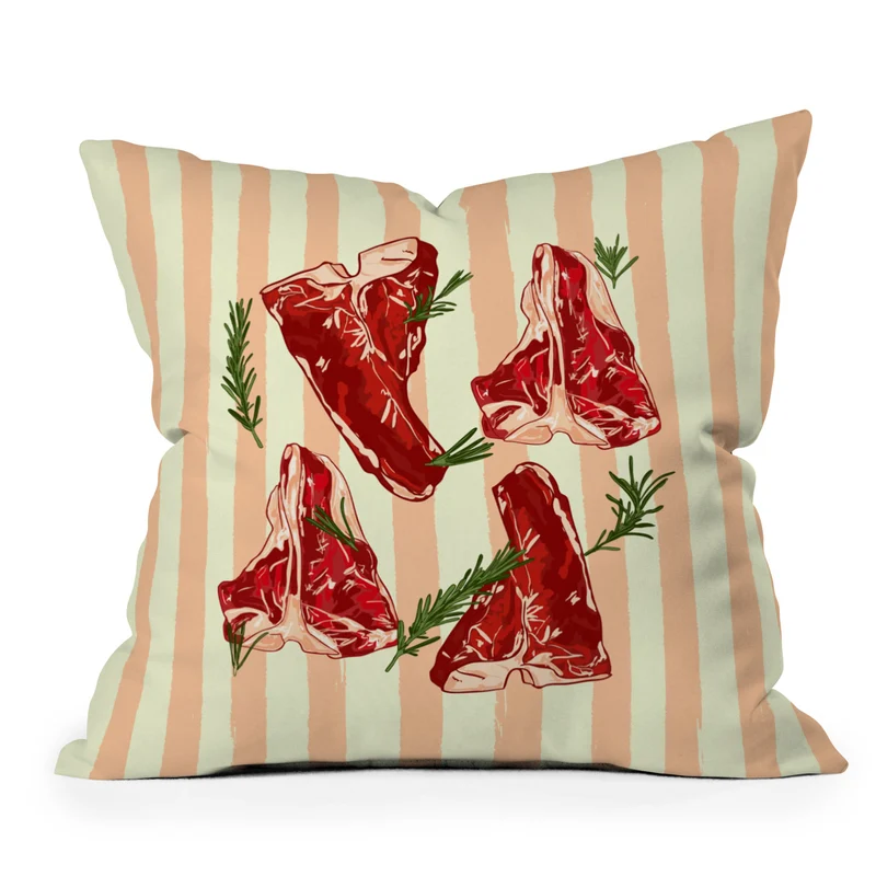 Steaks and Rosemary on Stripes Throw Pillow