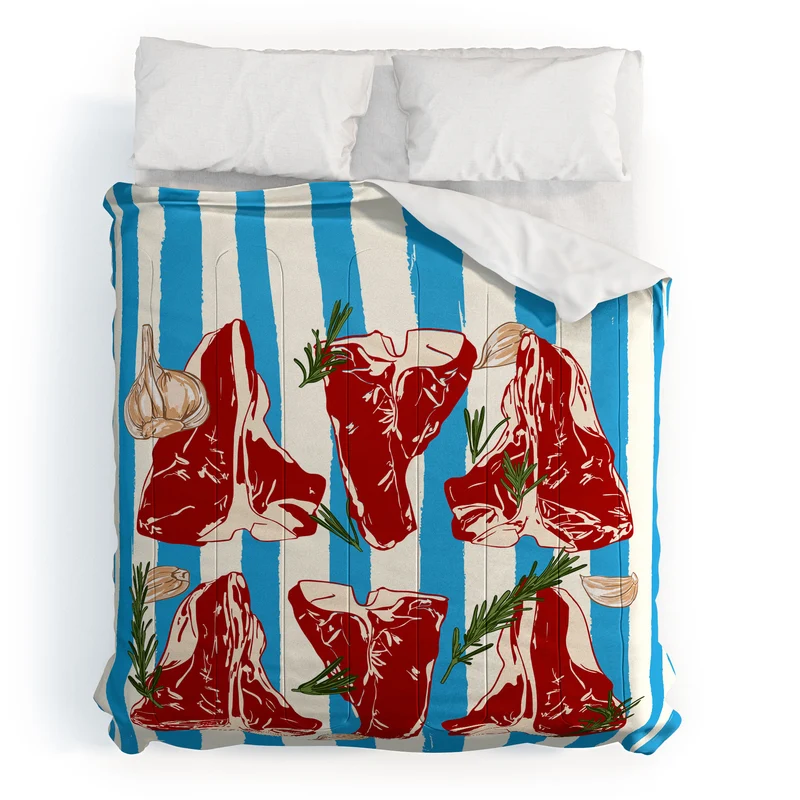 Steak and Herbs on Blue Stripes Comforter