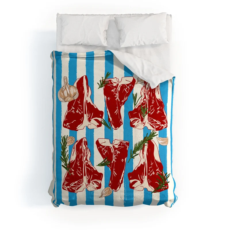 Steak and Herbs on Blue Stripes Comforter