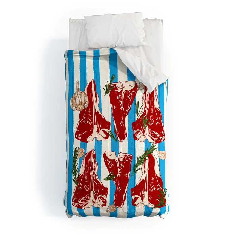 Steak and Herbs on Blue Stripes Comforter