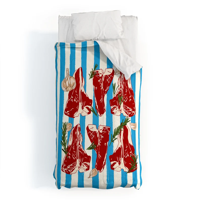Steak and Herbs on Blue Stripes Comforter