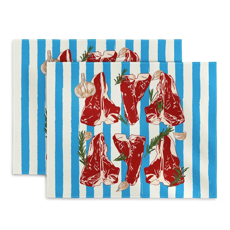 Steak and Herbs on Blue Stripes Placemat