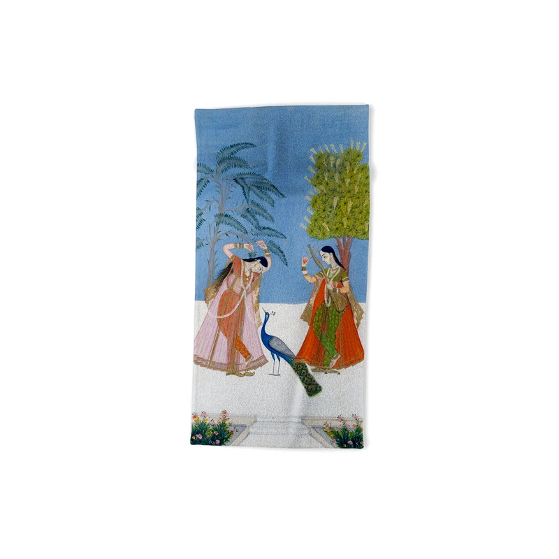 Ladies on a terrace indian miniature Bath Towel