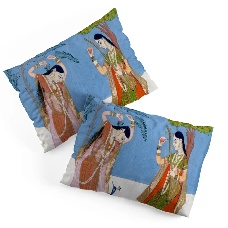 Ladies on a terrace indian miniature Pillow Sham