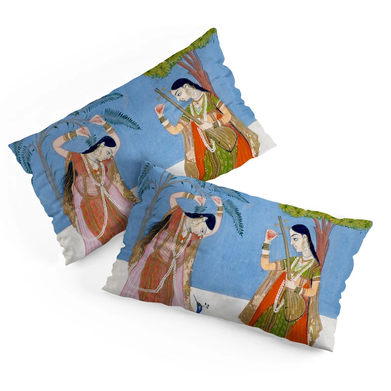 Ladies on a terrace indian miniature Pillow Sham