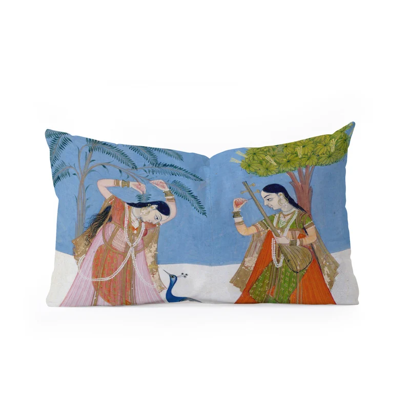Ladies on a terrace indian miniature Rectangular Pillow