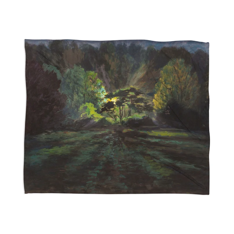 Light in the Forest landscape painting on canvas fine art print by Frank S Hermann Throw Blanket