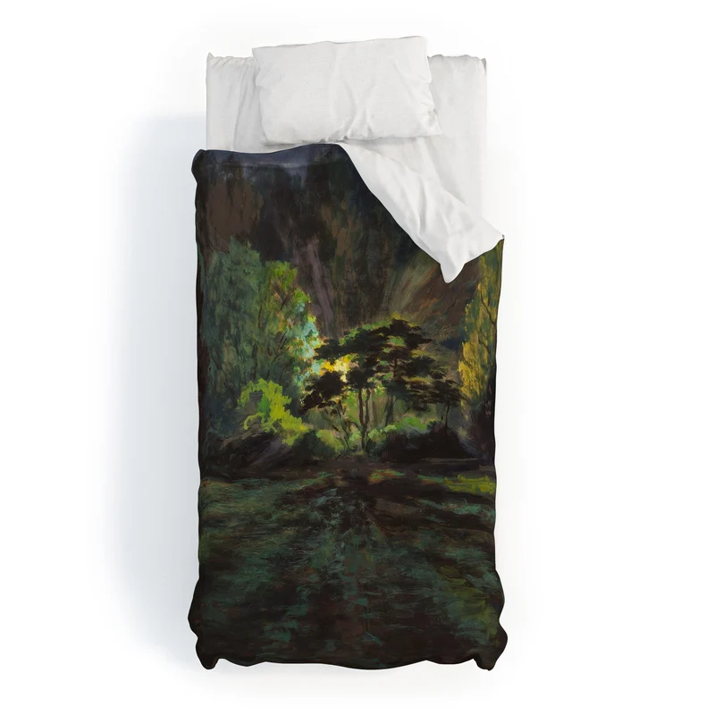 Light in the Forest landscape painting on canvas fine art print by Frank S Hermann Duvet Cover