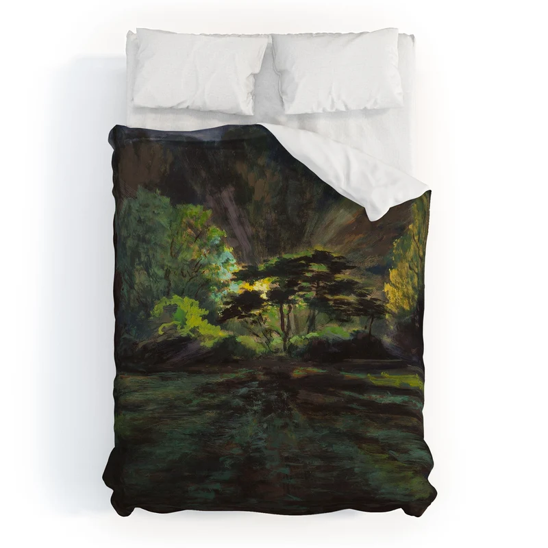 Light in the Forest landscape painting on canvas fine art print by Frank S Hermann Duvet Cover