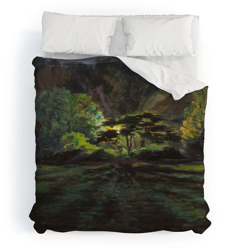 Light in the Forest landscape painting on canvas fine art print by Frank S Hermann Duvet Cover