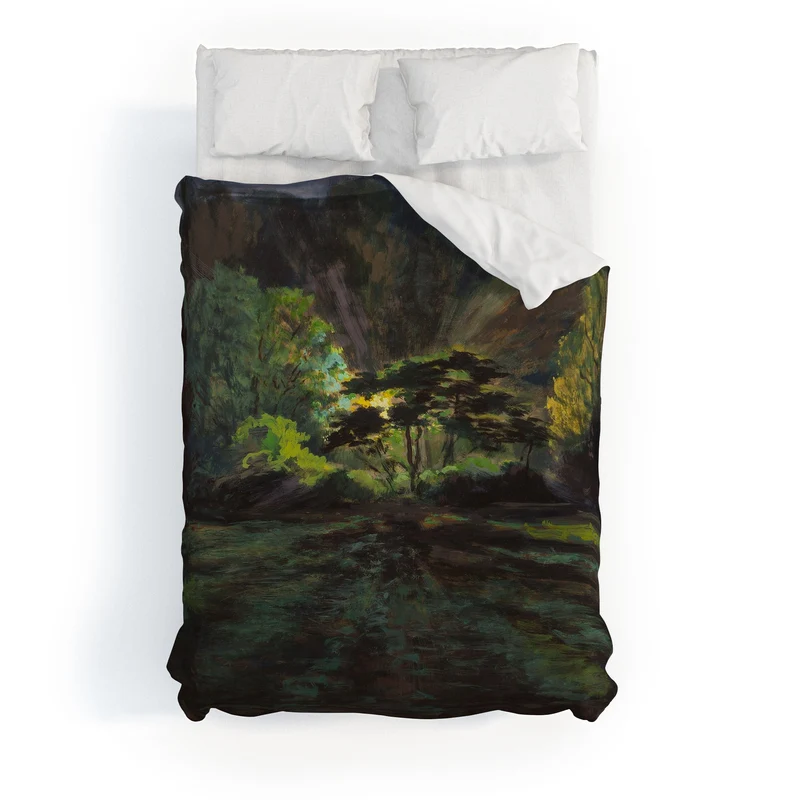Light in the Forest landscape painting on canvas fine art print by Frank S Hermann Duvet Cover