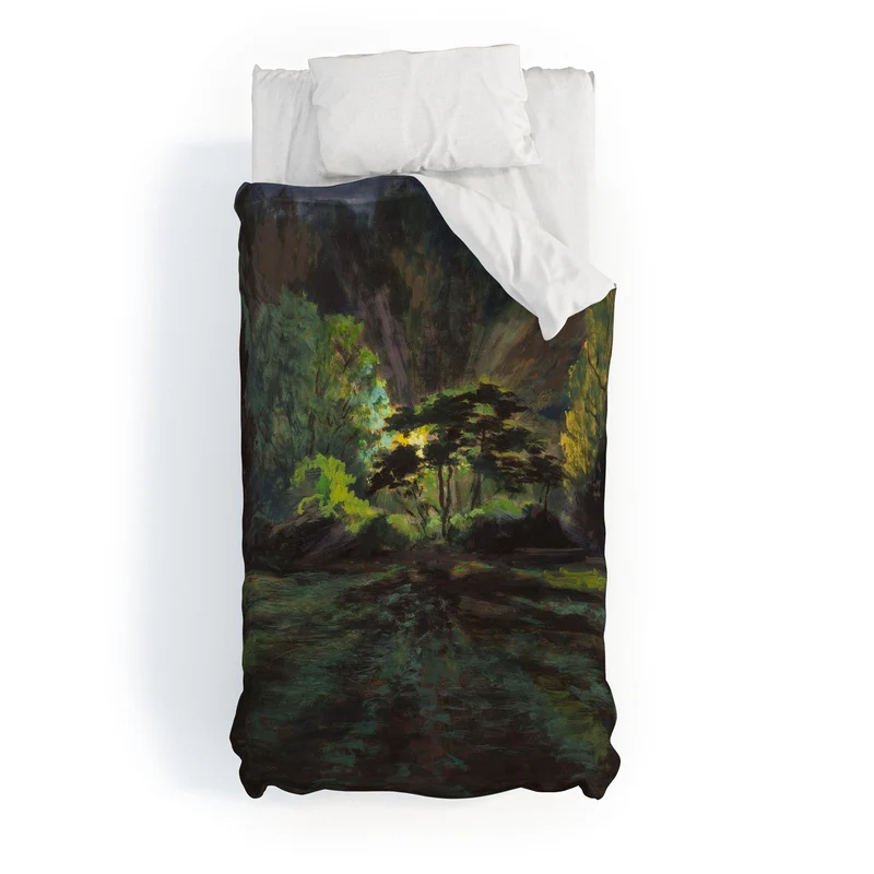 Light in the Forest landscape painting on canvas fine art print by Frank S Hermann Duvet Cover