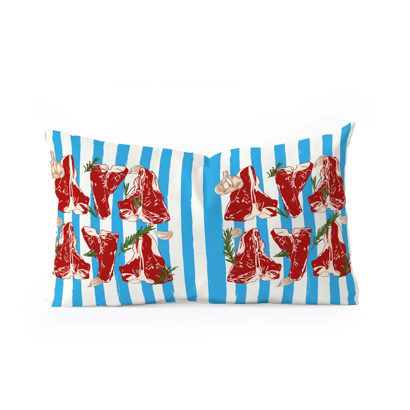 Steak and Herbs on Blue Stripes Rectangular Pillow