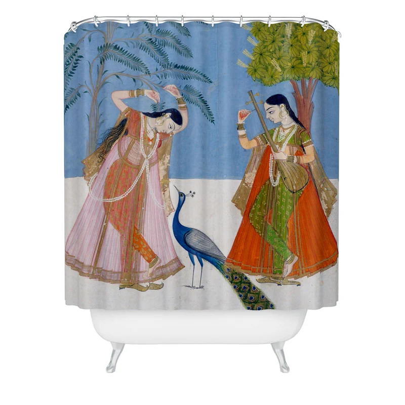 Ladies on a terrace indian miniature Shower Curtain