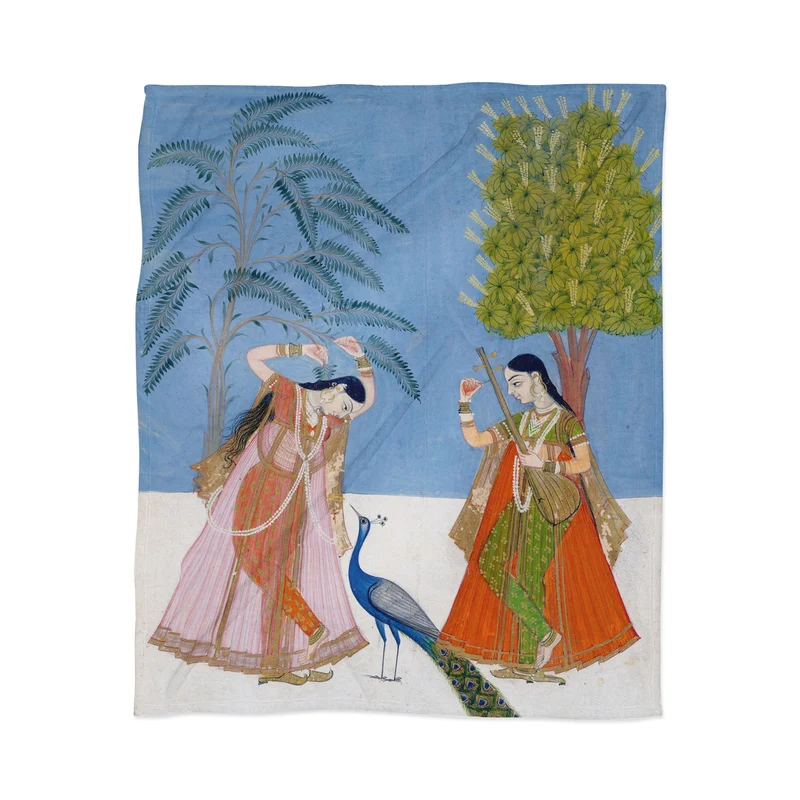Ladies on a terrace indian miniature Throw Blanket