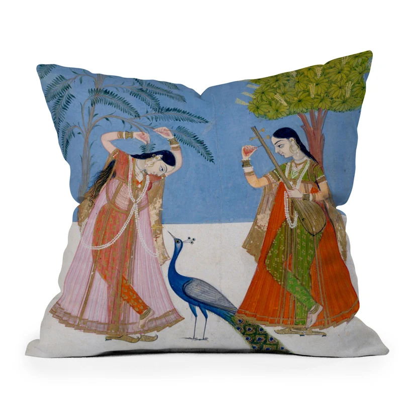 Ladies on a terrace indian miniature Throw Pillow