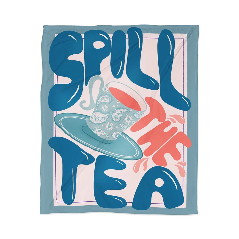 Spill the tea retro lettering Throw Blanket
