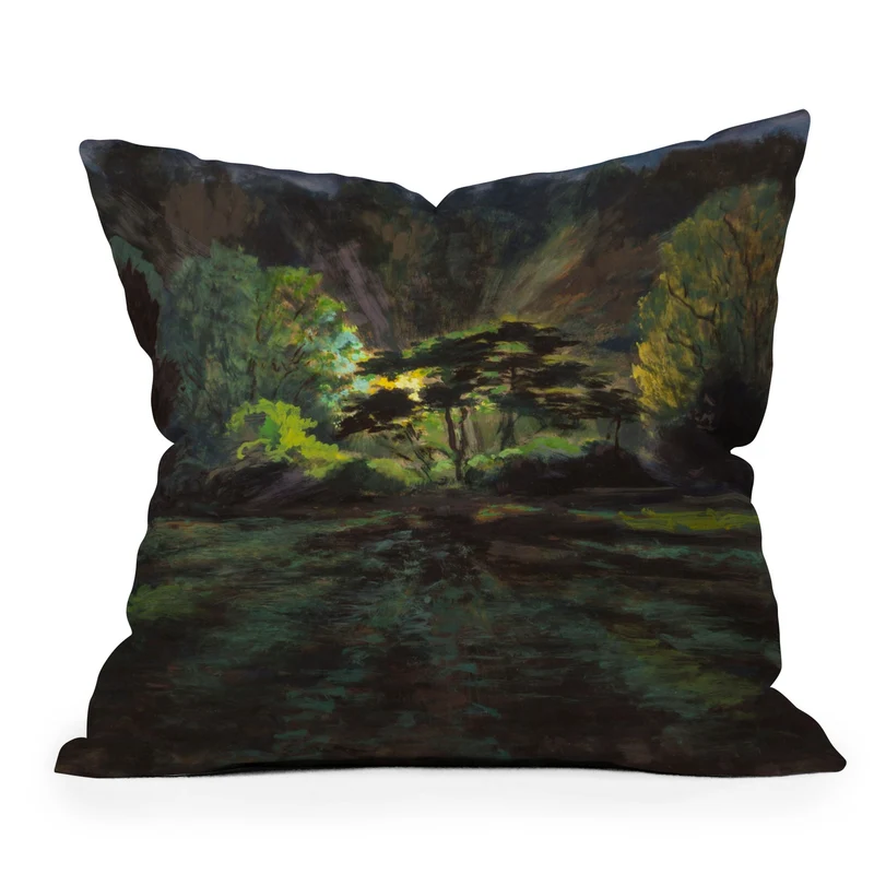 Light in the Forest landscape painting on canvas fine art print by Frank S Hermann Throw Pillow