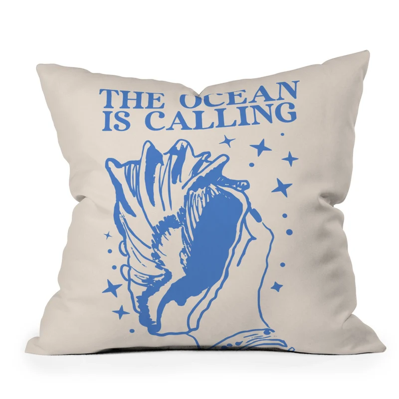 the ocean is calling seashell Throw Pillow