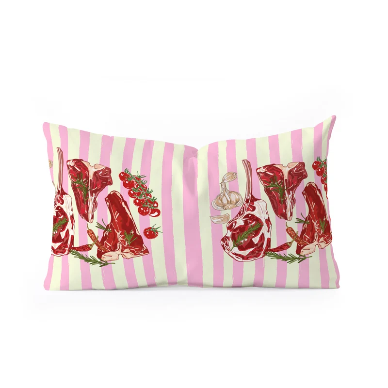 Herb Seasoned Steak Vintage Food Pink Stripe Illustration Rectangular Pillow