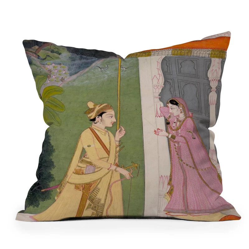 Baramasa series Indian Miniature Illustration Throw Pillow