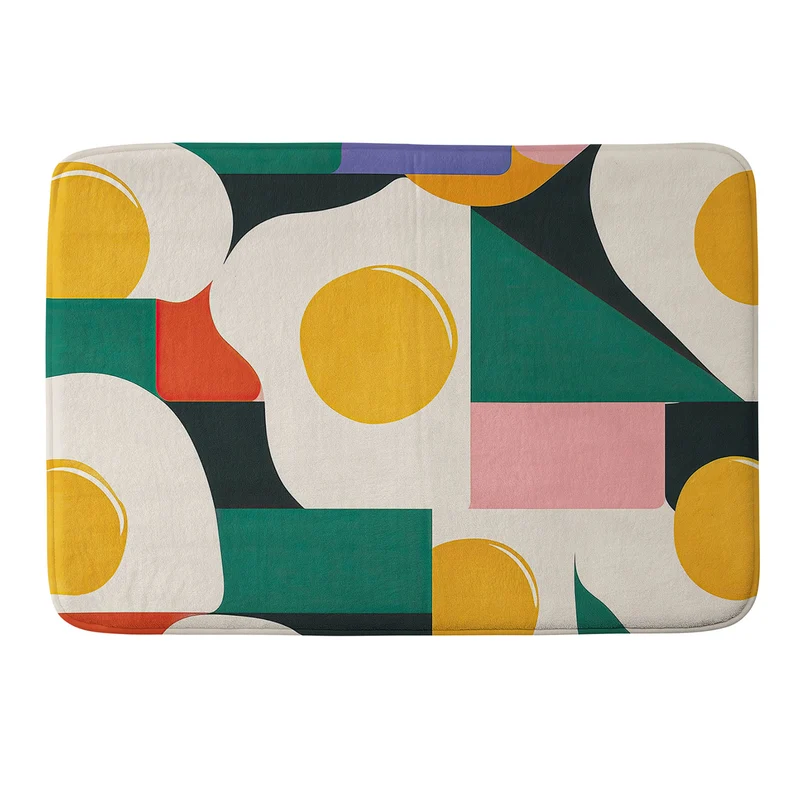 Playful Retro Abstract Eggs with Colorful Geometric Shapes Bath Mat