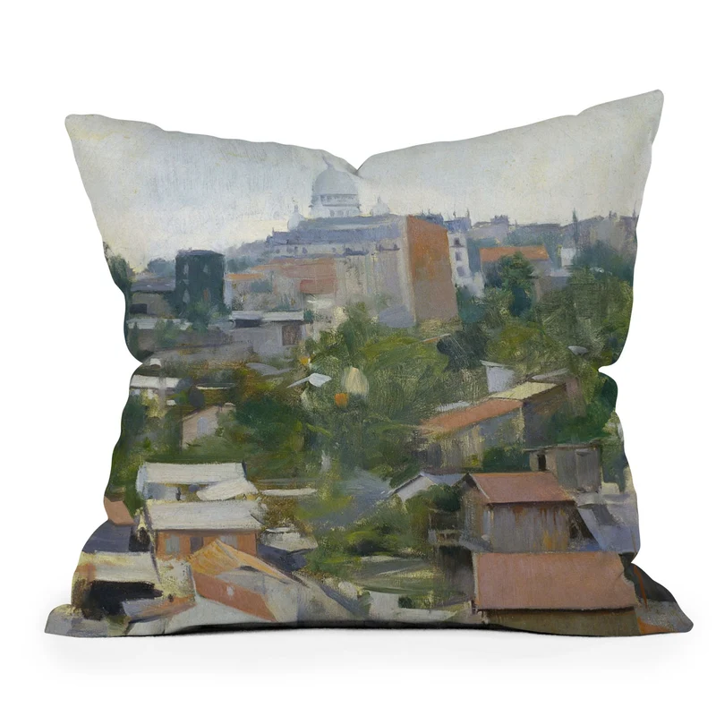 Paris France Montmartre cityscape painting fine art print by Ramon Casas Throw Pillow