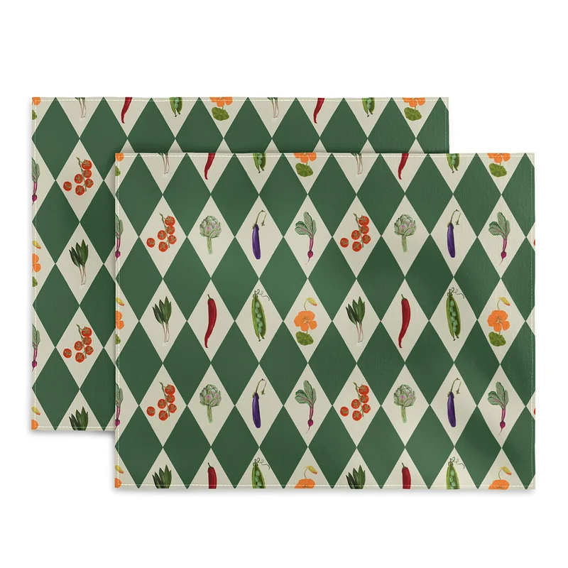 Vegetable Garden Dark Green Harlequin Pattern Placemat