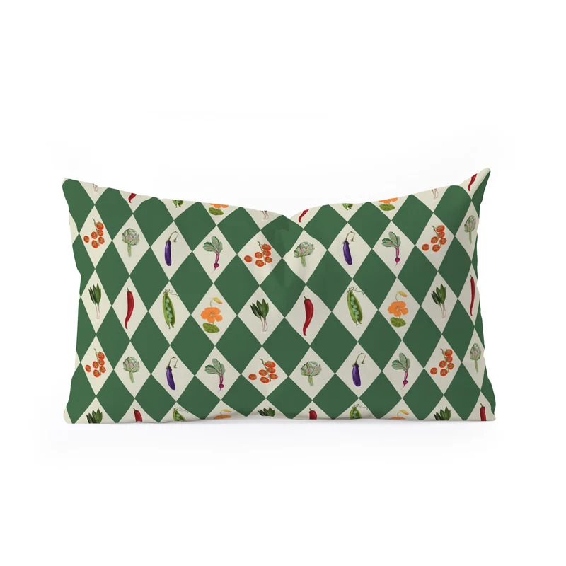 Vegetable Garden Dark Green Harlequin Pattern Rectangular Pillow
