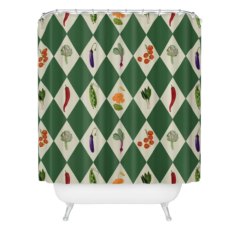 Vegetable Garden Dark Green Harlequin Pattern Shower Curtain