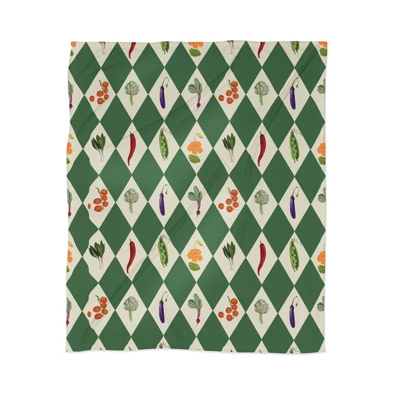 Vegetable Garden Dark Green Harlequin Pattern Throw Blanket